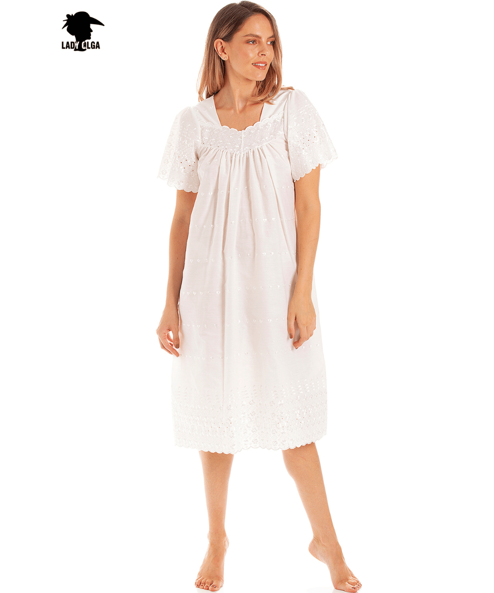 Cream Embroidered Night Dress from Lady Olga Nightwear